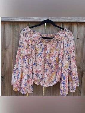 NWOT Free People Floral Off-Shoulder Blouse - Cream, Blue, Pink Sz M